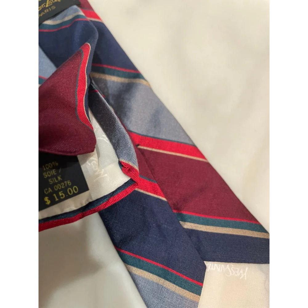 Yves Saint Laurent Vintage Striped Silk Tie 90 Dad Retro Old Money Estate Office - Picture 6 of 6